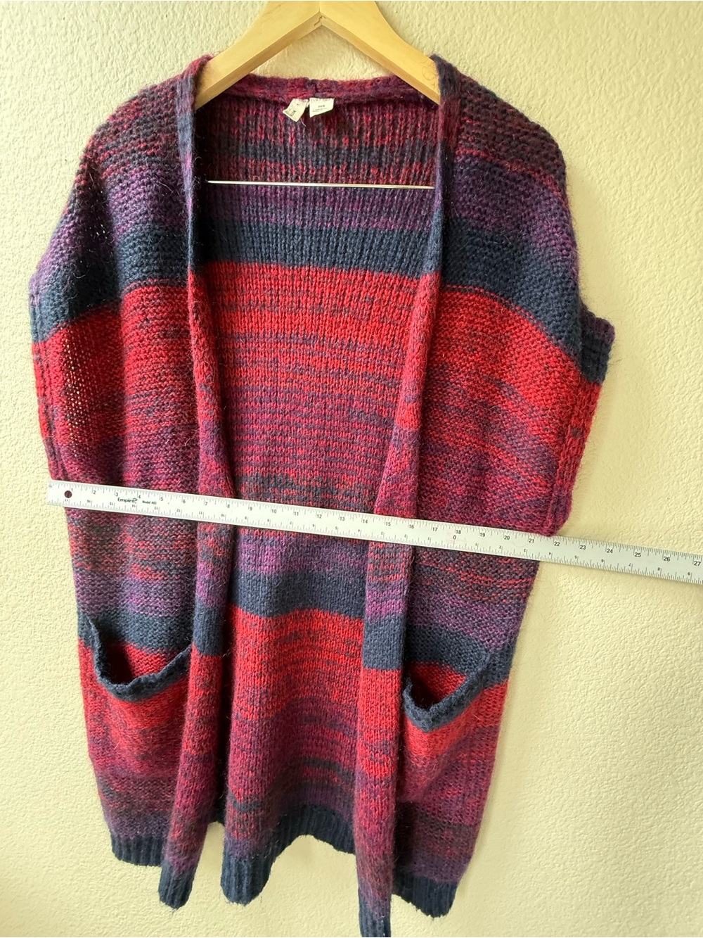 Moth Striped Open-Front Sleeveless Vest in Red and Navy - Picture 7 of 9